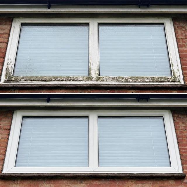 White window frames before and after cleaning